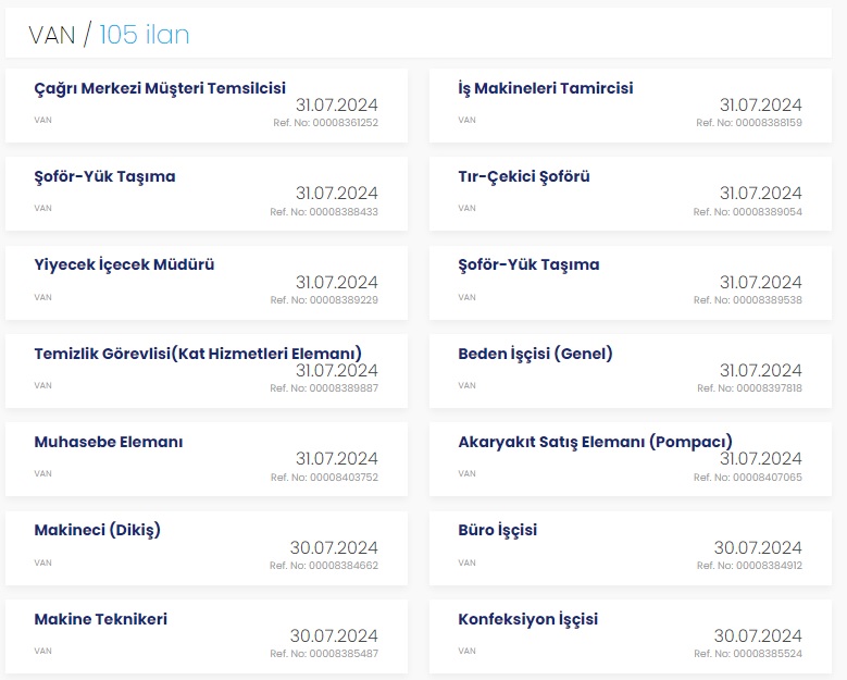 Van Işkur Işçi Alimi 2024