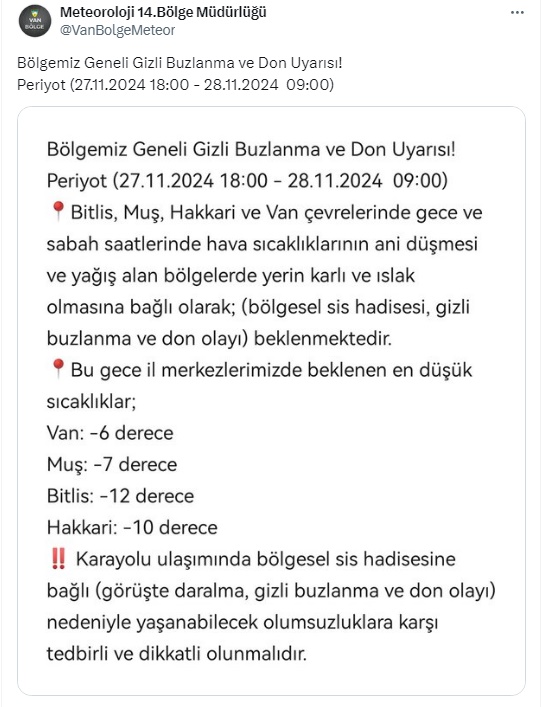 Don Buzlanma Uyarısı Son Dakika