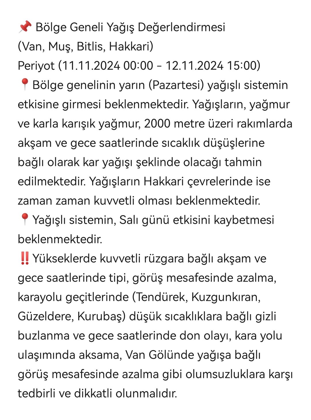 Van Kar Yağışı Uyarısı