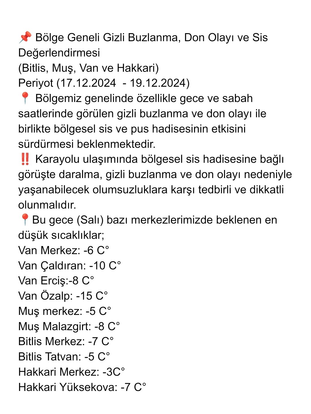 Van Bugün Hava Durumu Meteoroloji