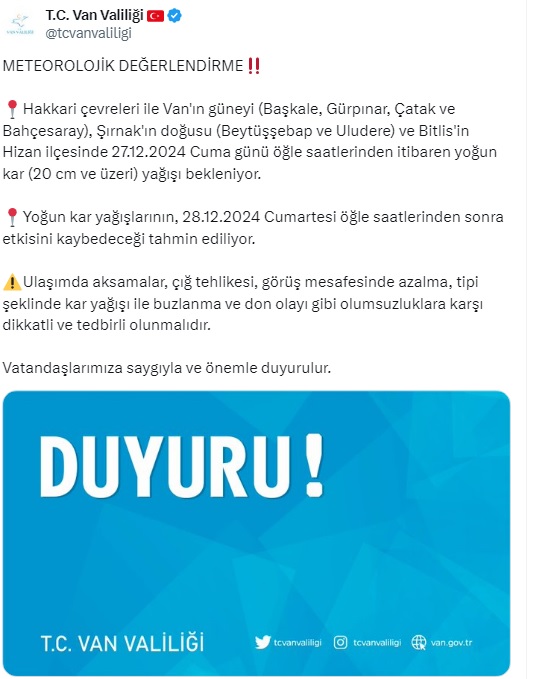 Van Hava Durumu Bugün Nasıl Olacak