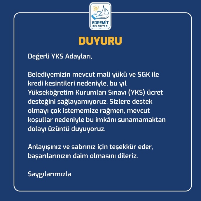 Edremit Belediyesi Yks Desteği