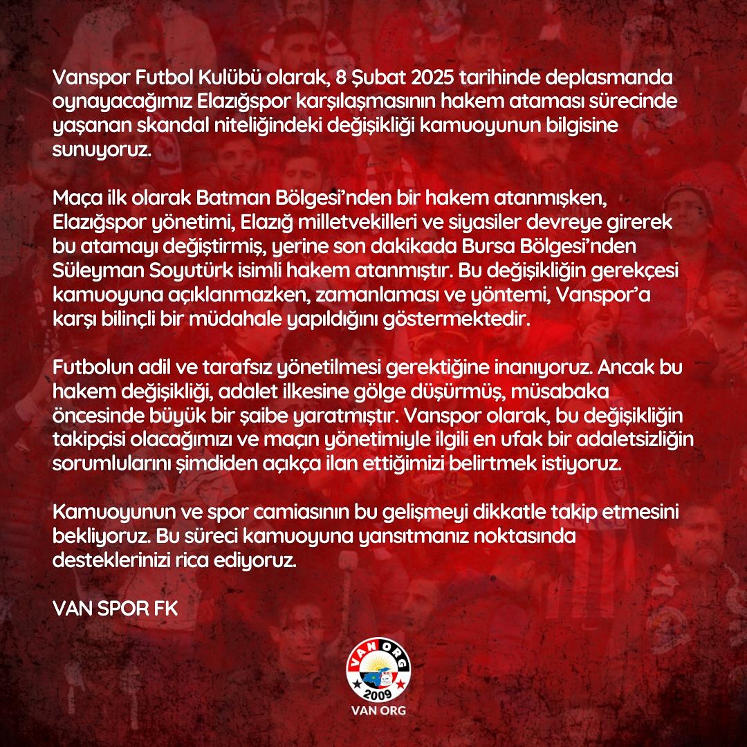 Son Dakika Vanspor Açıklama