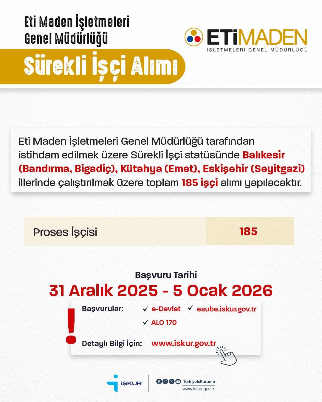 Eti Maden Personel Işçi Alimi Son Dakika Duyuru 2