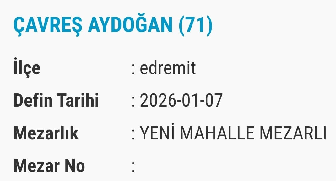 Van Bugün Vefat Edenlerin Isim Listesi (2)