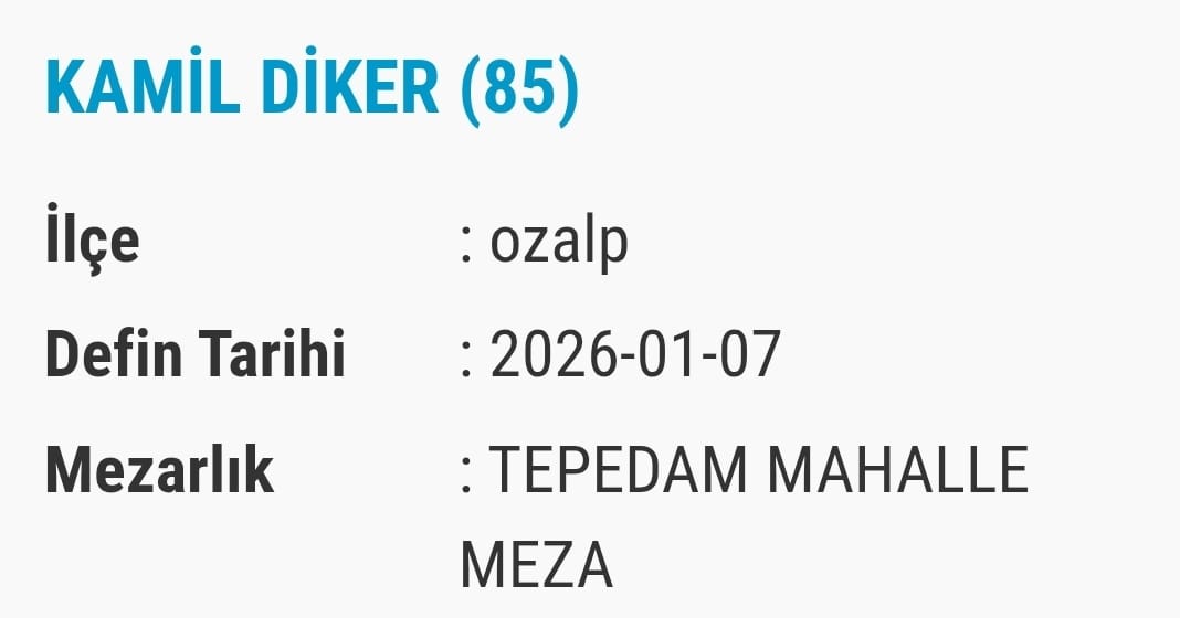 Van Bugün Vefat Edenlerin Isim Listesi (6)