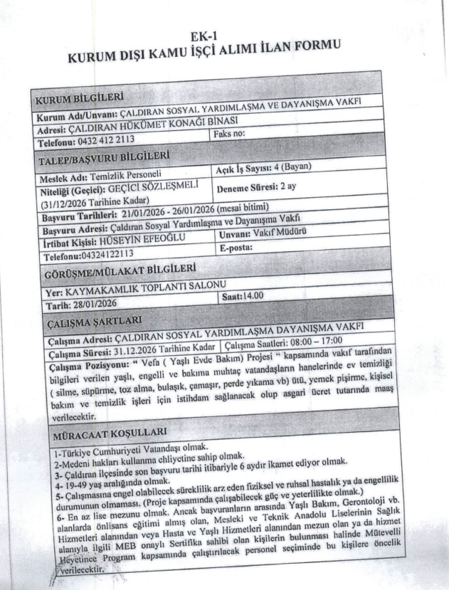 Van Ilçe Sydv Sosyal Yardımlaşma Vakfı Personel Işçil Alimi 1