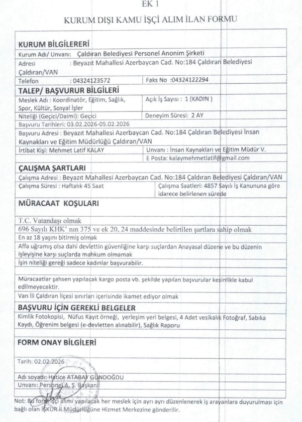 Van Ilçe Belediyesi Işçi Personel Alacak 1