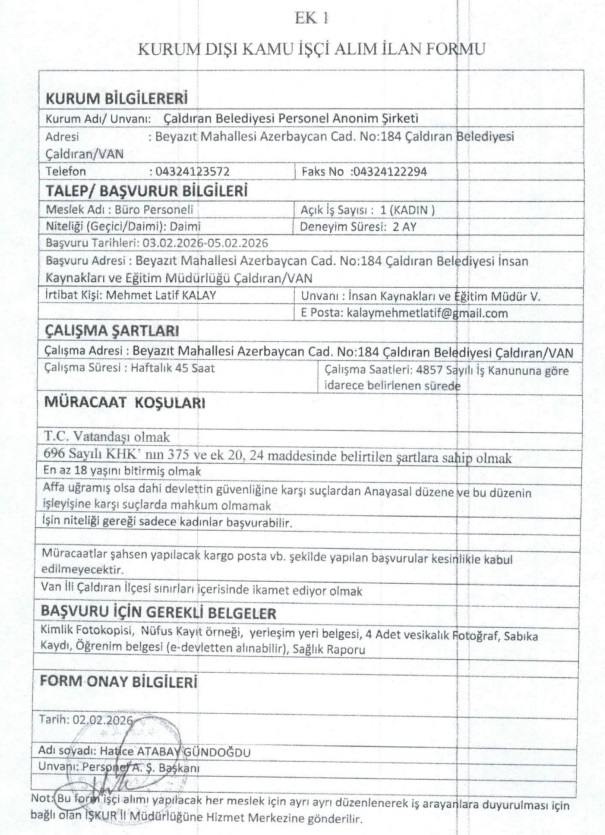 Van Ilçe Belediyesi Işçi Personel Alacak 2