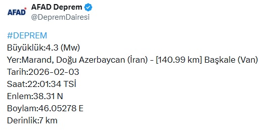 Van Iran Sınırı Deprem