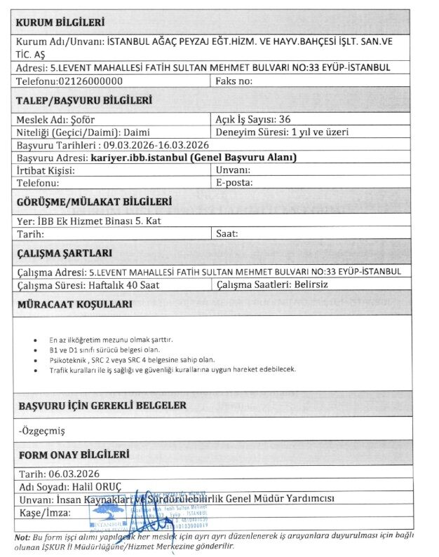 Istanbul Büyükşehir Belediyesi Işçi Alimi 36