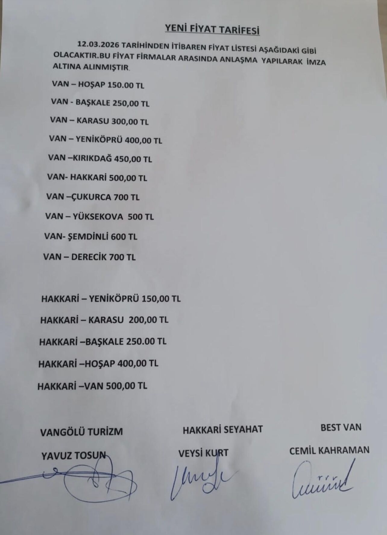 Van Hakkari Yol Ücreti Yeni Son Ne Kadar