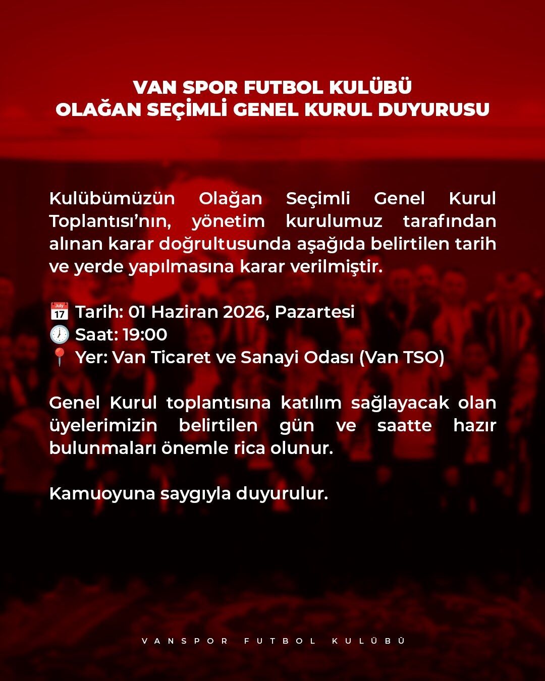 Vanspor Genel Kurul Duyurusu 1