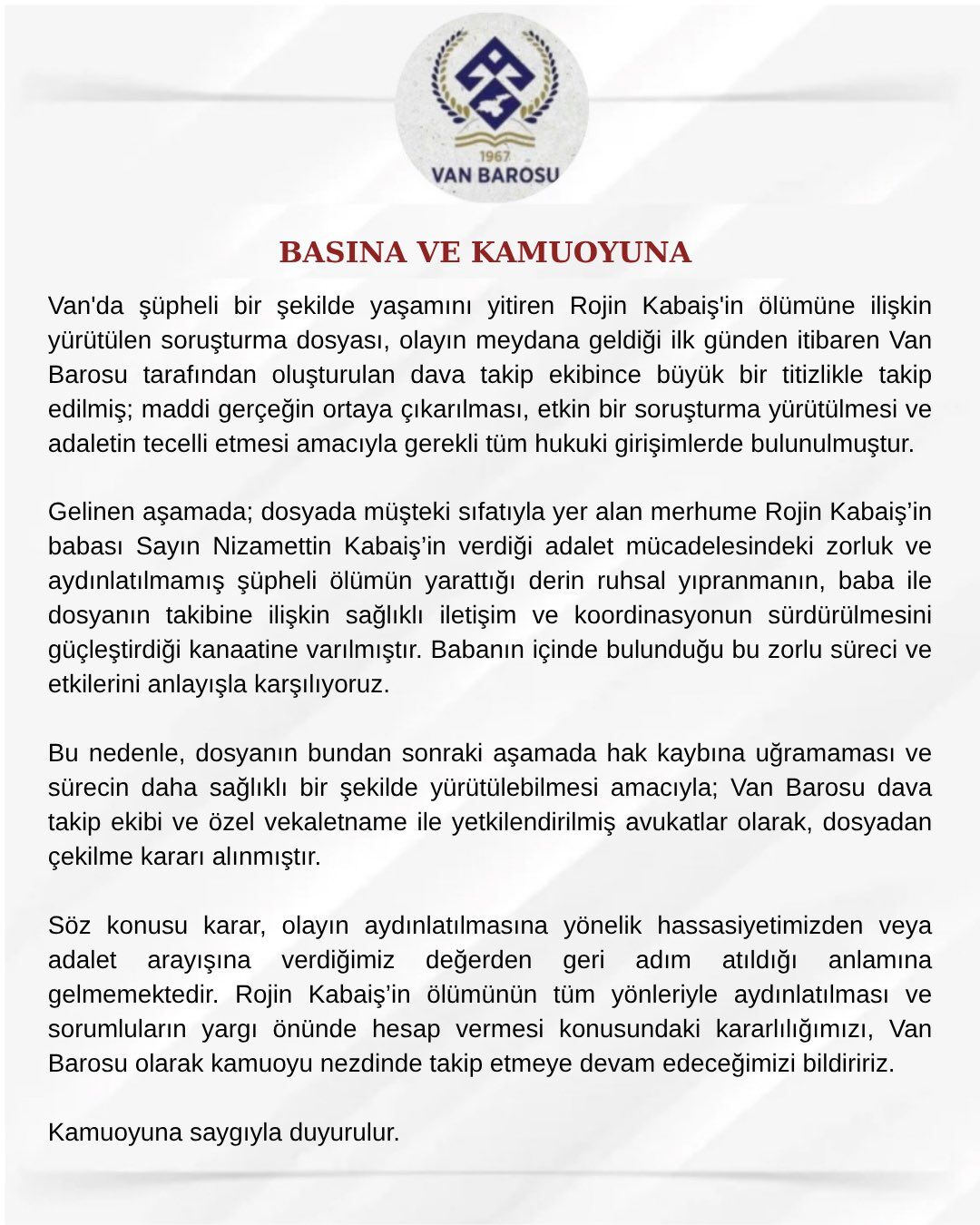 Rojin Kabaiş Van Barosu