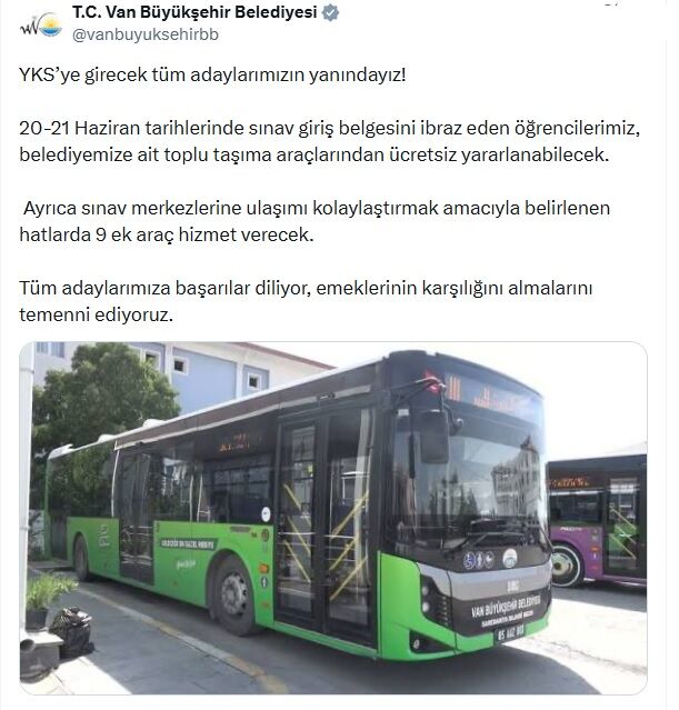 Van Büyükşehir Belediyesi Ücretsiz Ulaşım