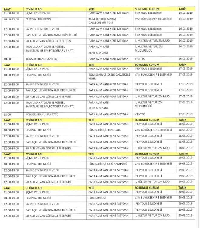 Van Alışveriş Festivali Programı
